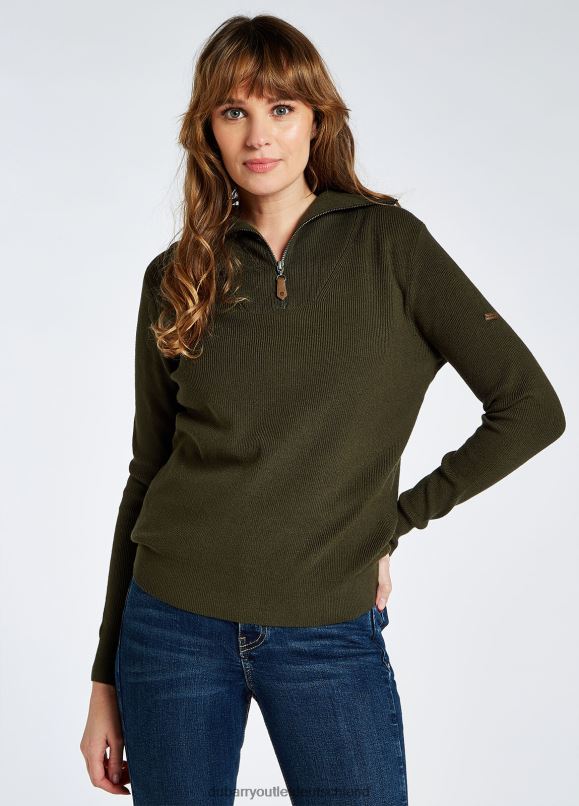 Frauen 4T2X6664 Dubarry Kilbarry-Pullover mit Reißverschluss am Kragen Kleidung Olive